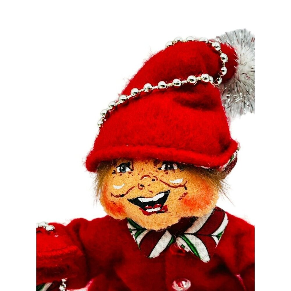 Annalee Green Red Elf Christmas Pair 2008 Silver Trim Open Eyes Mouth 7 inch - Picture 3 of 13